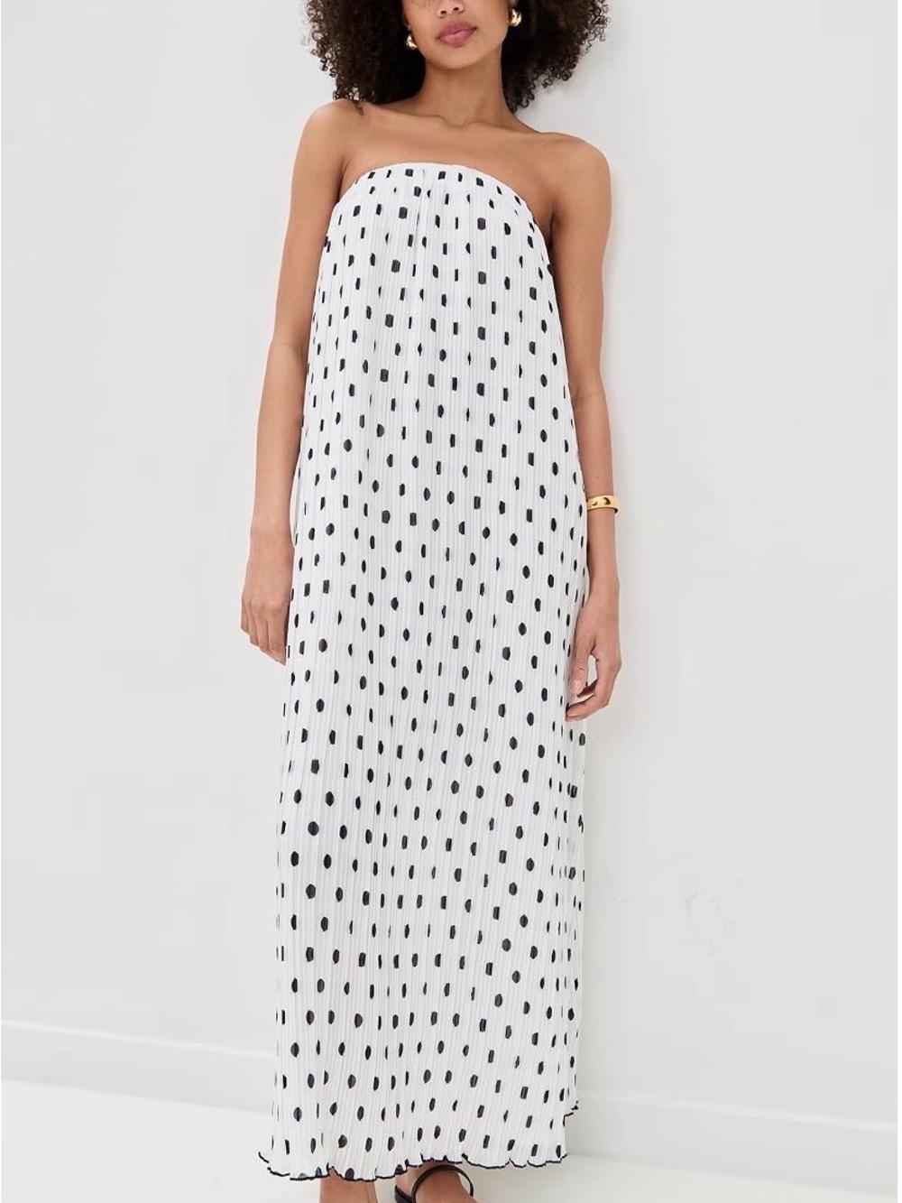 Endless Rose Strapless White Dress with Black Polka Dots